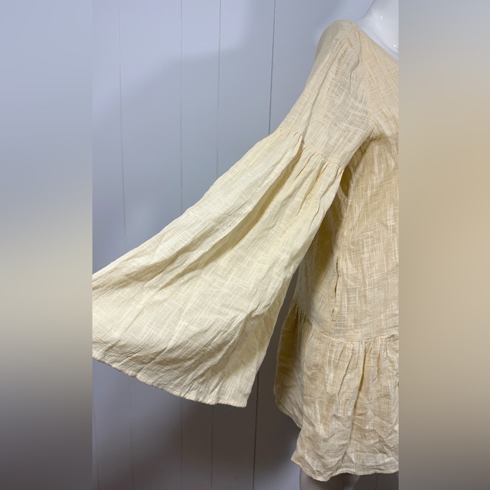 Free People Kyleigh Mini Boho Lined Dress Tunic Yellow Long Bell Sleeve - Picture 9 of 16